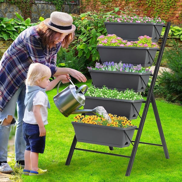 Costway - 5-Tier Planter Box for Patio Balcony Flower Herb