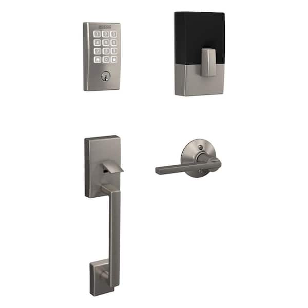 Century Satin Nickel Arrive Smart WiFi Deadbolt and Lower Half Door Handleset with Latitude Handle and Century Trim