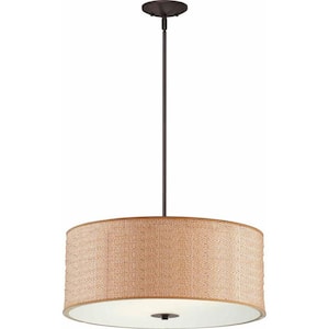 Esprit 3-Light Indoor Antique Bronze Drum Pendant Light with Basketweave Shade and Frosted Glass Bottom