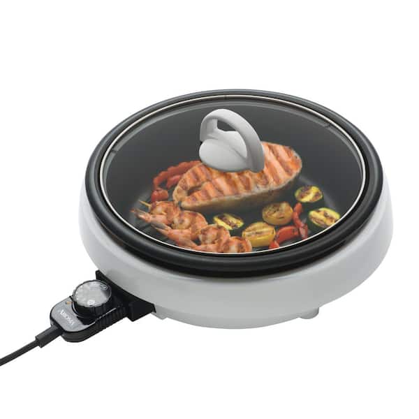 AROMA 【Low Price Guarantee】Whatever Pot, Indoor Grill, Cooking, Hot Pot  with Glass Lid, Bamboo Handles, 