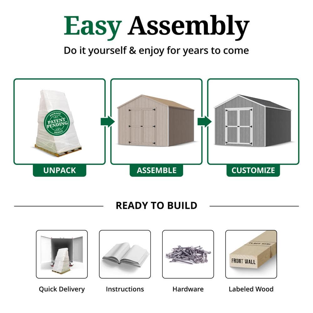 8x8 Gray Wooden Gable Shed Kit with Floor