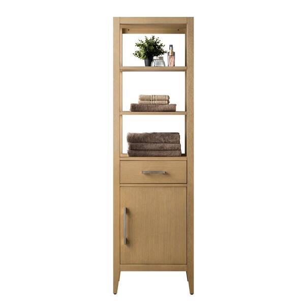 Vanity Art 21 in. W x 17 in. D x 72 in. H Brown MDF Floor Standing Linen Cabinet with Soft Close Door in Natural Oak/BN