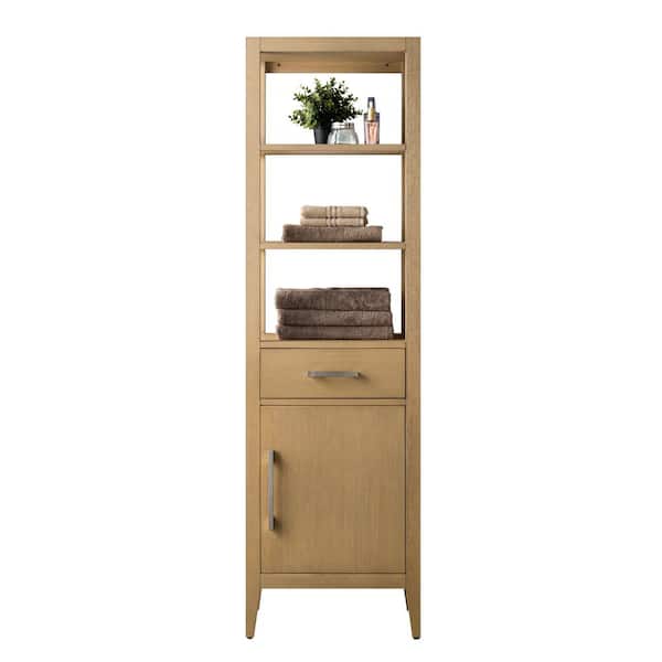 21 in. W x 17 in. D x 72 in. H Brown MDF Floor Standing Linen Cabinet with Soft Close Door in Natural Oak/BN