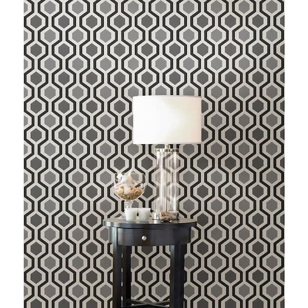 Marina Black Modern Geometric Black Wallpaper Sample