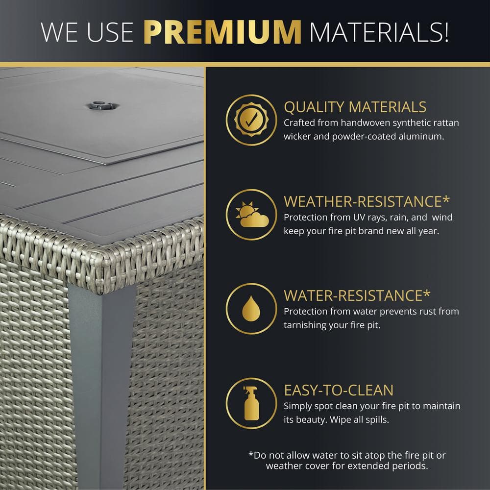 Ethan 42-inch Gray Aluminum and Rattan Gas Fire Pit Table