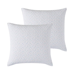 Blue Sea Blue and Grey Chevron Cotton 26 in. x 26 in. Euro Sham (Set of 2)