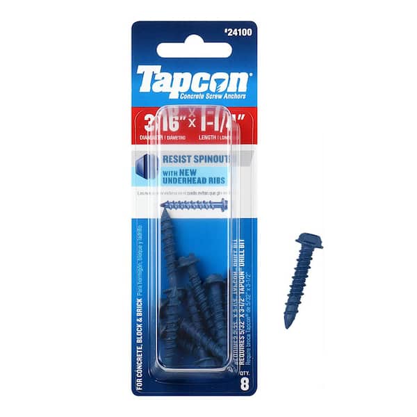 Tapcon 3/16 in. x 1-1/4 in. Hex-Washer-Head Concrete Anchors (8-Pack)
