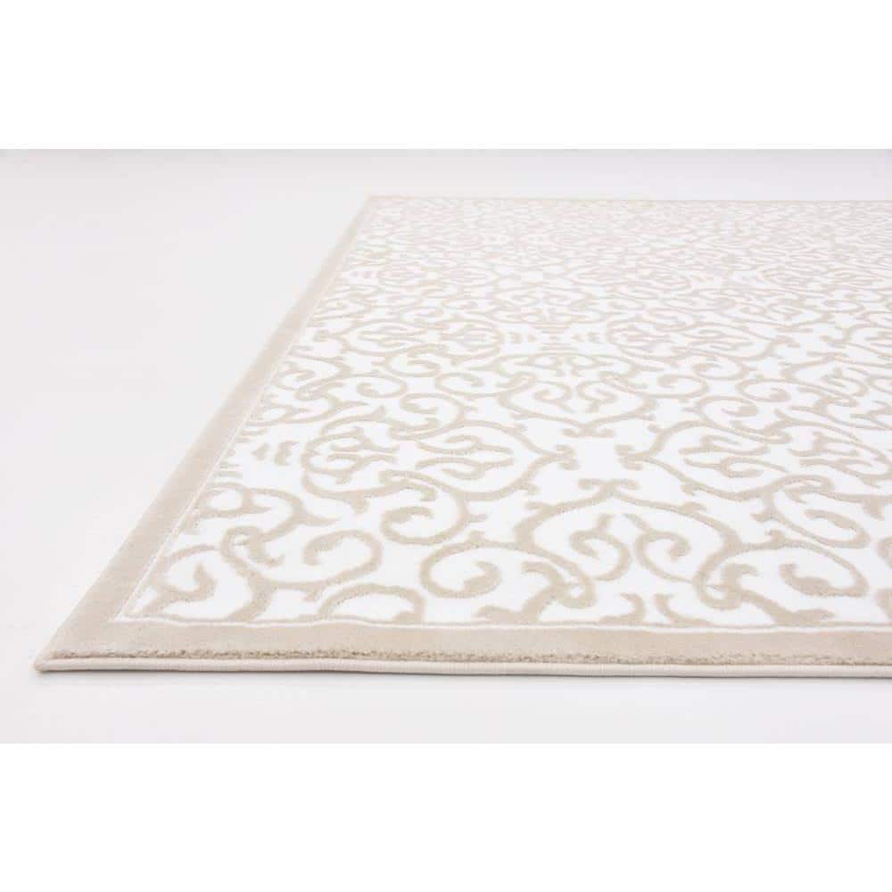Elegant Snow White and Beige Floral Indoor Rug - 8' x 11'