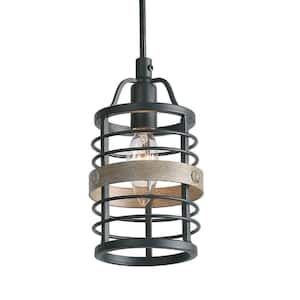 1-Light Aged Gray and Distressed Wood Indoor Mini Pendant Light Farmhouse Suit for Kitchen, Dining Room, and Living Room