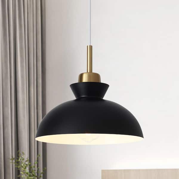 1-Light Simple Black Single Dome Pendant Light with Metal Shade