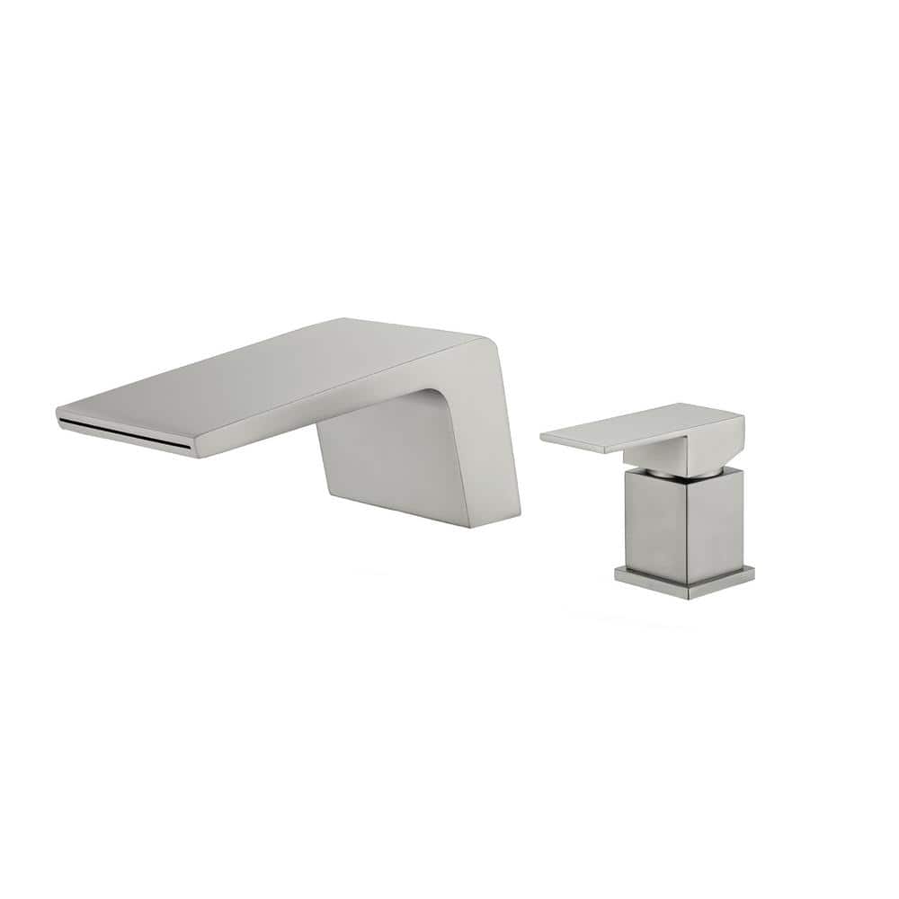 Single-Handle Deck-Mount Roman Tub Faucet with Waterfall in. Brushed Nickel
