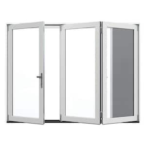 F-4500 107.5 in. x 80 in. White Right-Hand Folding Primed Fiberglass 3-Panel Patio Door Kit With Screen