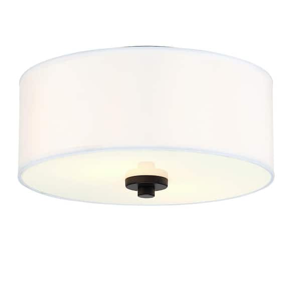 Hukoro 11.81 in. 2-Light Modern Flush Mount Light with Fabric Shade