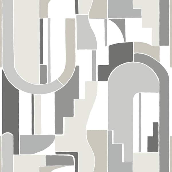 A-Street Prints Odele Stone Grey Geometric Archways Matte Paper Non-Pasted Wallpaper