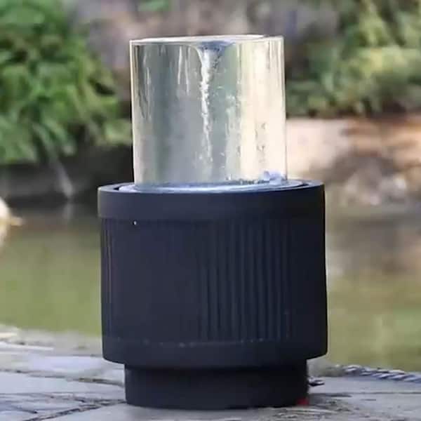 19.5 in. Black Cement Round Outdoor Waterfall Fountain with Light