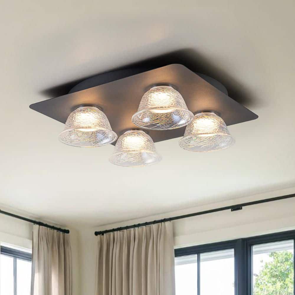 15.7 in. 4-Light Modern Sand Black Integrated Dimmable LED Flush Mount with Iridescent Glass Shades price history on PriceWatchPro
