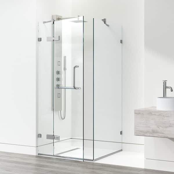Monteray 34 in. L x 34 in. W x 73 in. H Frameless Pivot Square Shower Enclosure in Chrome with 3/8 in. Clear Glass