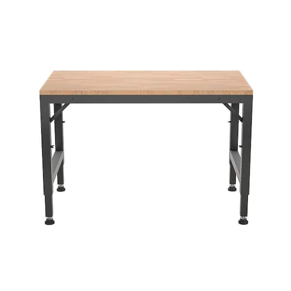 Otryad Rectangular Metal Outdoor Side Table with Rubber Pads, Heavy-Duty Adjustable Workbench for Garage, 2000 lbs. Black