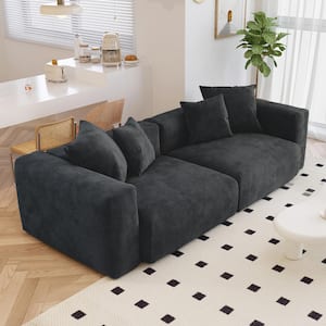 102.36 in. W Square Arm Corduroy Velvet 3-Seats Modular Free Combination Sofa with Ottoman and Pillows in Black