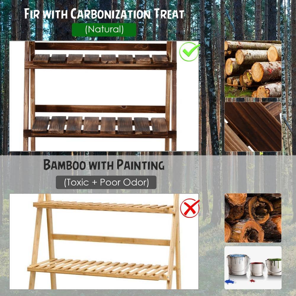Natural Fir Wood 3-Tier Foldable Ladder Plant Stand