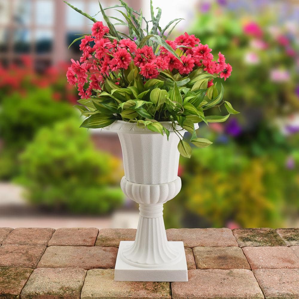 Classic White Painted Plastic Pedestal Urn Planter Set