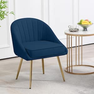 Modern Brushed Velvet Upholstered Navy Accent Chair with Gold Metal Legs