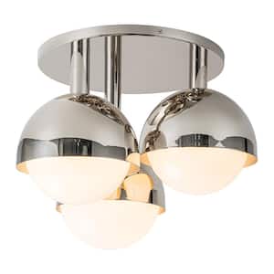 Ceder 18.8 in.W 3-Light Polished Nickel Modern Semi-Flush Mount Chandelier With Globe Opal Frosted Glass Shade