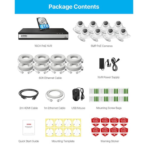 ZOSI 4K UHD 16-Channel POE NVR Security Camera System with 4TB HDD