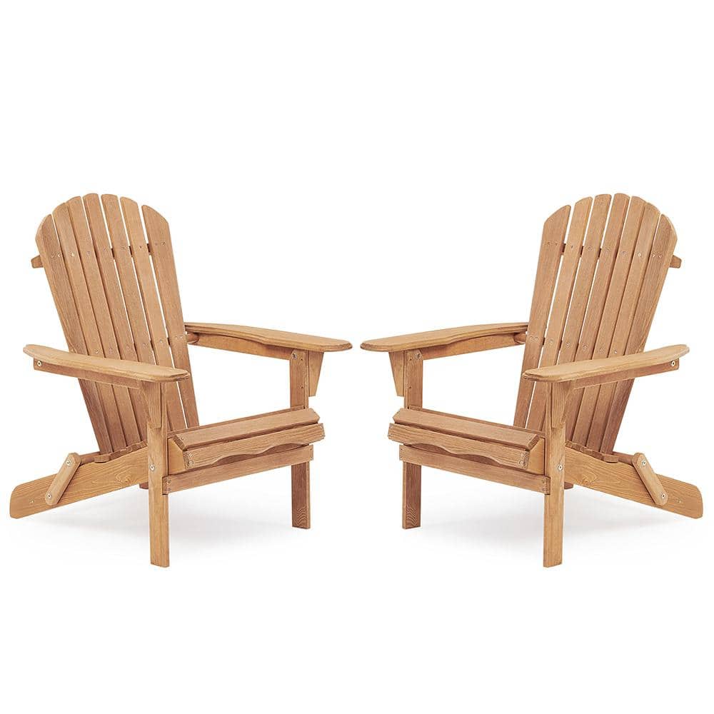 Light Brown Folding Wood Adirondack Chair Set of 2, Patio Chair for Garden,