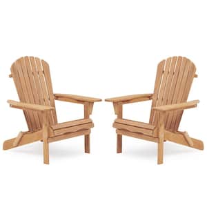 Light Brown Folding Wood Adirondack Chair Set of 2, Patio Chair for Garden, Lawn, Backyard, Deck, Pool Side and Fire Pit