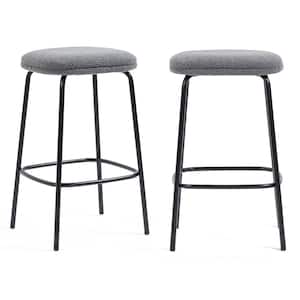 Ayana 27 in. Boucle Fabric with Black Metal Legs Counter Stool in Gray Set of 2 Included