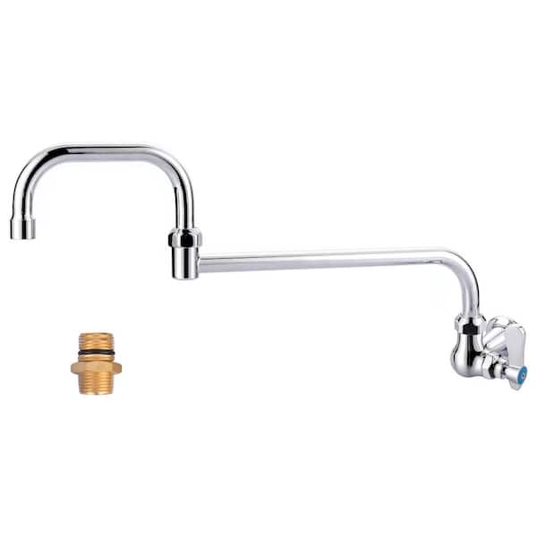 Wall Mounted Commercial Brass Pot Filler Folding Kitchen Sink Faucet with Double Joint Swing Arms in Polished Chrome