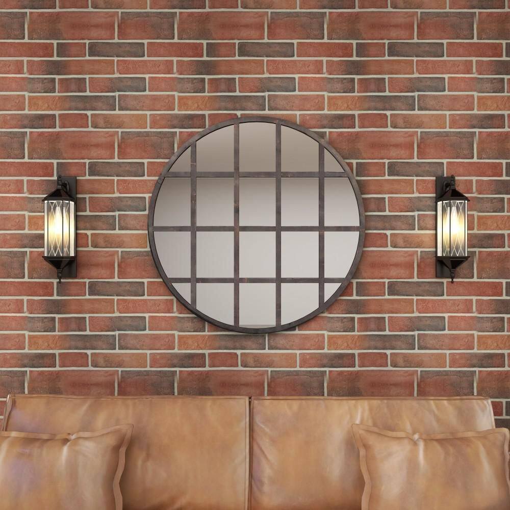 36" Round Bronze and Wood Accent Mirror