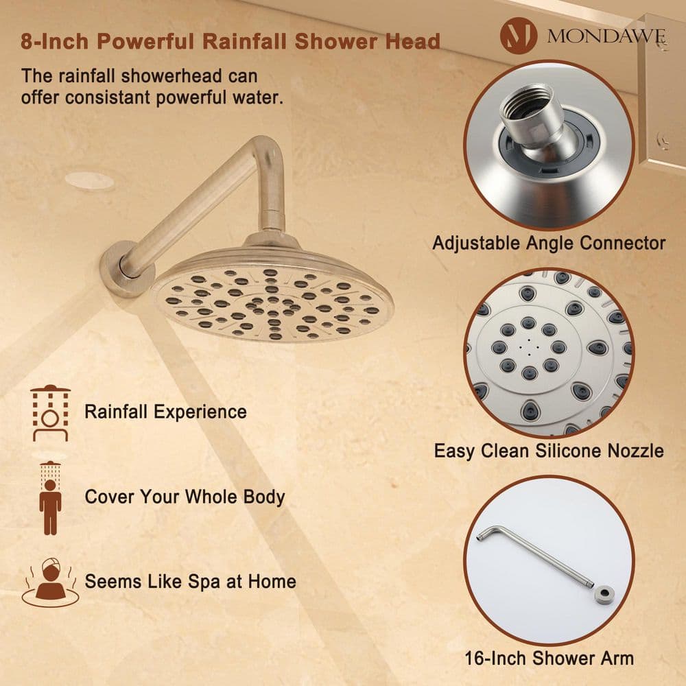 Brushed Nickel Adjustable Multi-Head Rain Shower System