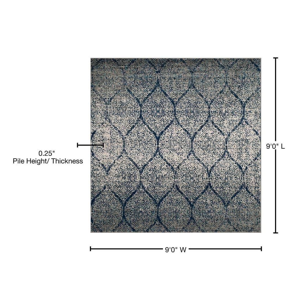 Elegant Navy/Silver Synthetic 9' Square Area Rug with Easy Care