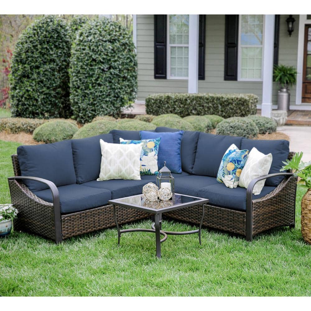 Leisure Made Trenton 4Piece Wicker Outdoor Sectional with Sunbrella Navy Cushions 490045IND