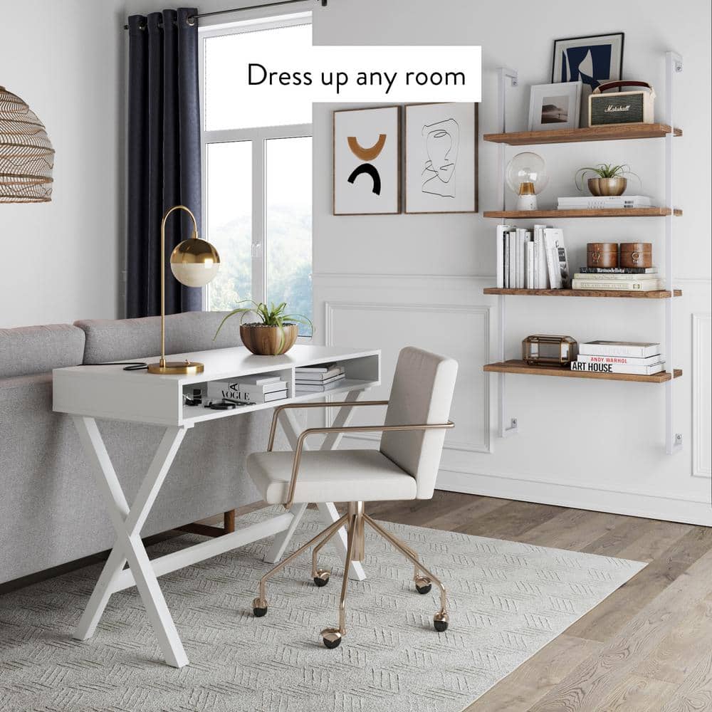 42" Oak and White Industrial Floating Wall Mount Bookshelf