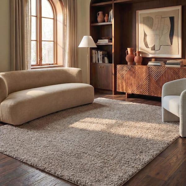 Athens Shag Beige 9 ft. x 12 ft. Solid Area Rug