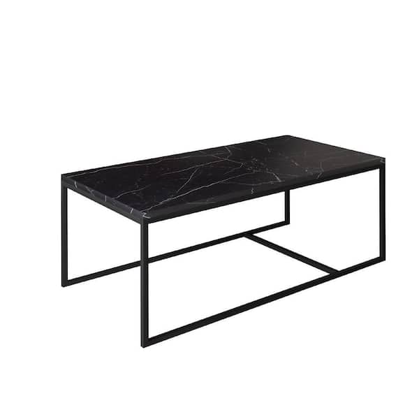 Benjara 48 In. Black Modern Minimal Coffee Table with Marble Top and Metal Base