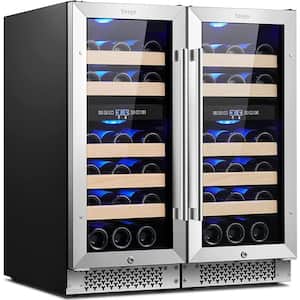 30 in. Quad Zone Cellar Cooling Unit 56-Bottles Wine Cooler Built- in Side-by-Side Refrigerators in Black, Child Lock