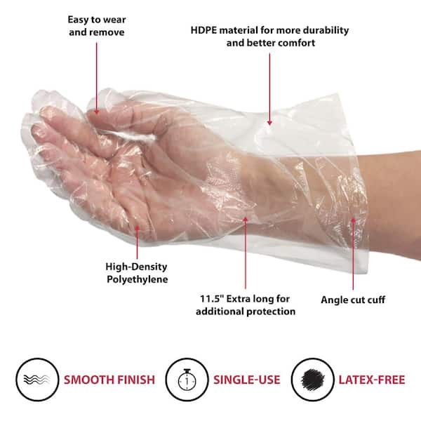 Disposable Food Handling Long Cuff Poly Gloves, 0.65g. 11.5 OSFM for Industry