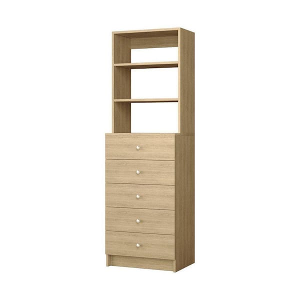 Vista 25.5 in. W Oak 5 Drawer Hutch Tower 4-Shelf Wood Closet System