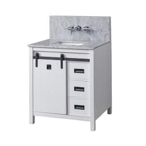 Da Vinci Premium 32 in. W x 25 in. D x 36 in. H Vanity in White with White Carrara Marble Top with white basins