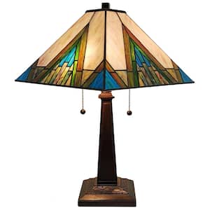 Tiffany 22 in. Green and Ivory Table Lamp with Stained Glass Shade