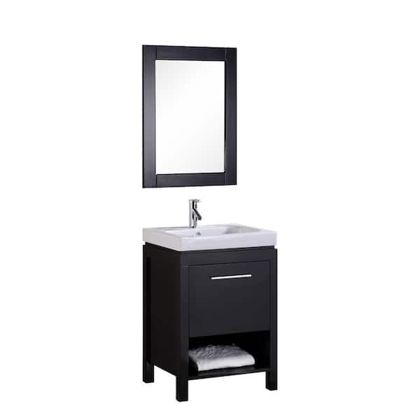 Design Element New York 24 in. W x 19 in. D Vanity in Espresso with Integrated Porcelain Vanity Top and Mirror in White