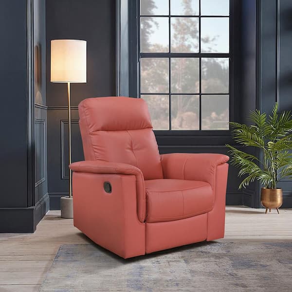 Ouray Red Leather Upholstery Manual Swivel Glider Recliner