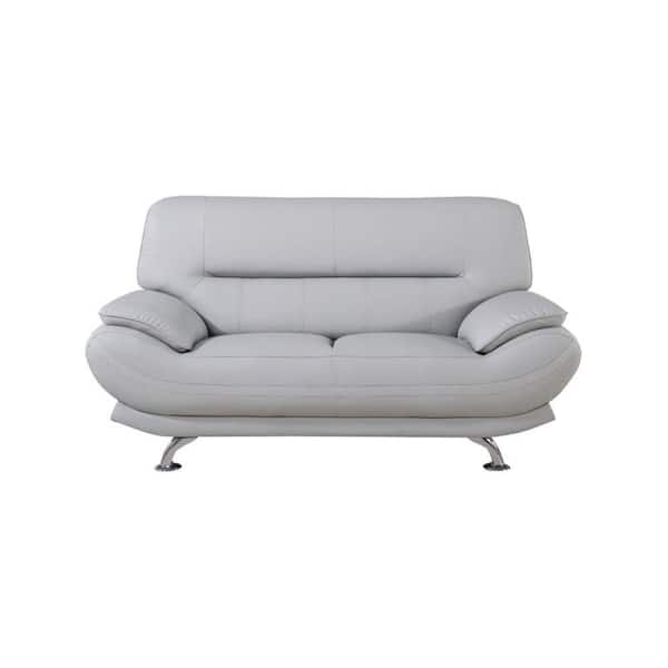 Benjara 38 in. Gray and Silver Solid Faux Leather 2-Seater Loveseat with Pillow Top Armrest