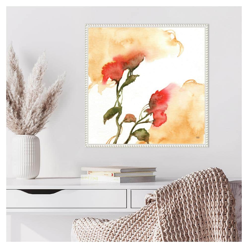 Watercolor Floral Yellow and Red II Canvas Print with White Frame