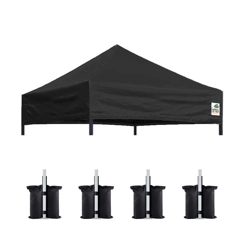USA Pop UpTent Top Cover Instant Ez Canopy Top Cover ONLY, Bonus 4PC Pack Canopy Weight Bag( 5 ft. x 5 ft. Black