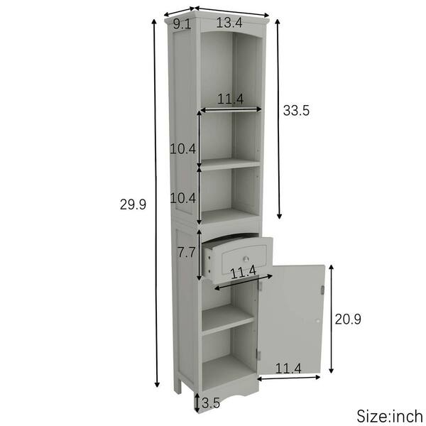 Lordear 13.4 in. W x 9.1 in. D x 66.9 in. H White Linen Cabinet Freestanding Tall Narrow Storage Cabinet with Adjustable Shelves